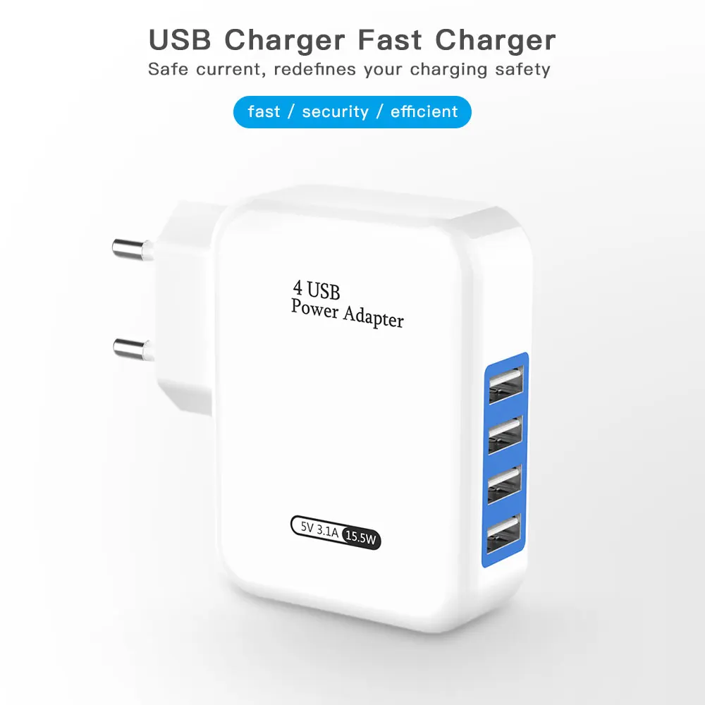 5V/3A USB Smart Charger 4 Ports EU US Plug Multiple Wall Adapter for iPhone 8 7 6 6S Plus iPad Samsung Mobile Phone Charger