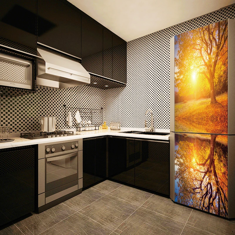 3D яркий эффект установка солнце пейзаж узор на холодильник ПВХ Холодильник Дверь Кухня самоклеющиеся настенные стикеры s Декор