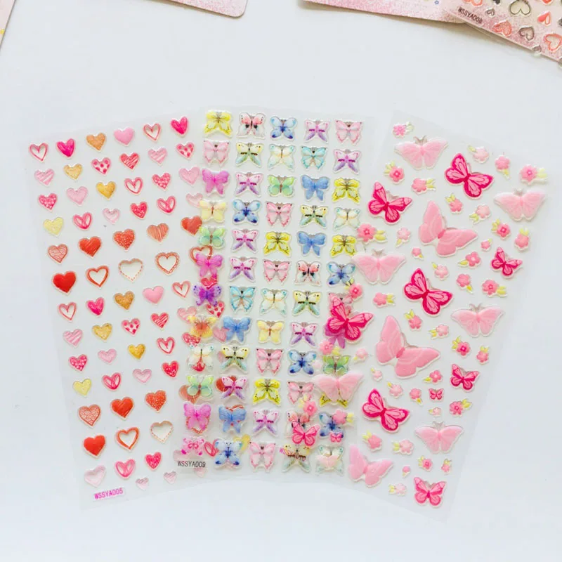 1 Sheet Crystal Epoxy Butterfly Flower Heart Decorative Stickers Dairy Album Decor Phone Bottle DIY Stick Label