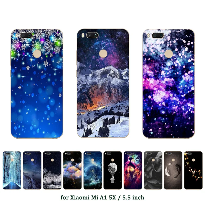 5.5&quot for Xiaomi Mi A1 / 5X Phone Cases Soft TPU Snowflake Printing For Mi5X Back Black Matte Silicone Coque |