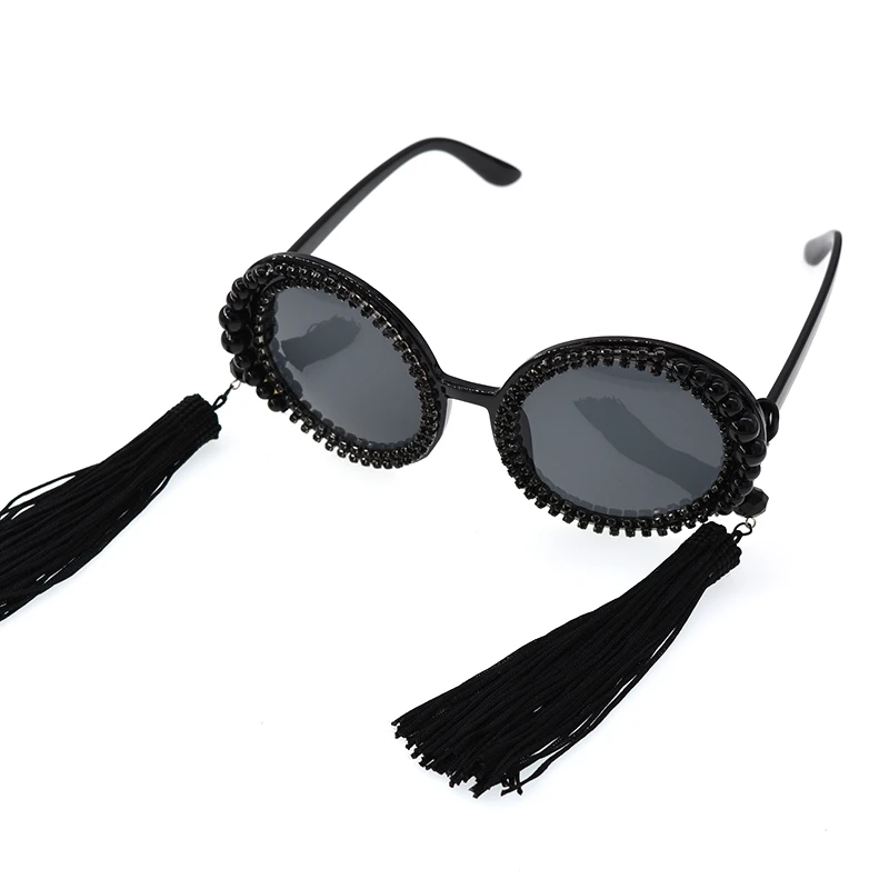 Модные ретро очки в стиле барокко с кисточками и жемчугом, женские персонализированные пляжные стразы, винтажные круглые большие солнцезащитные очки для женщин