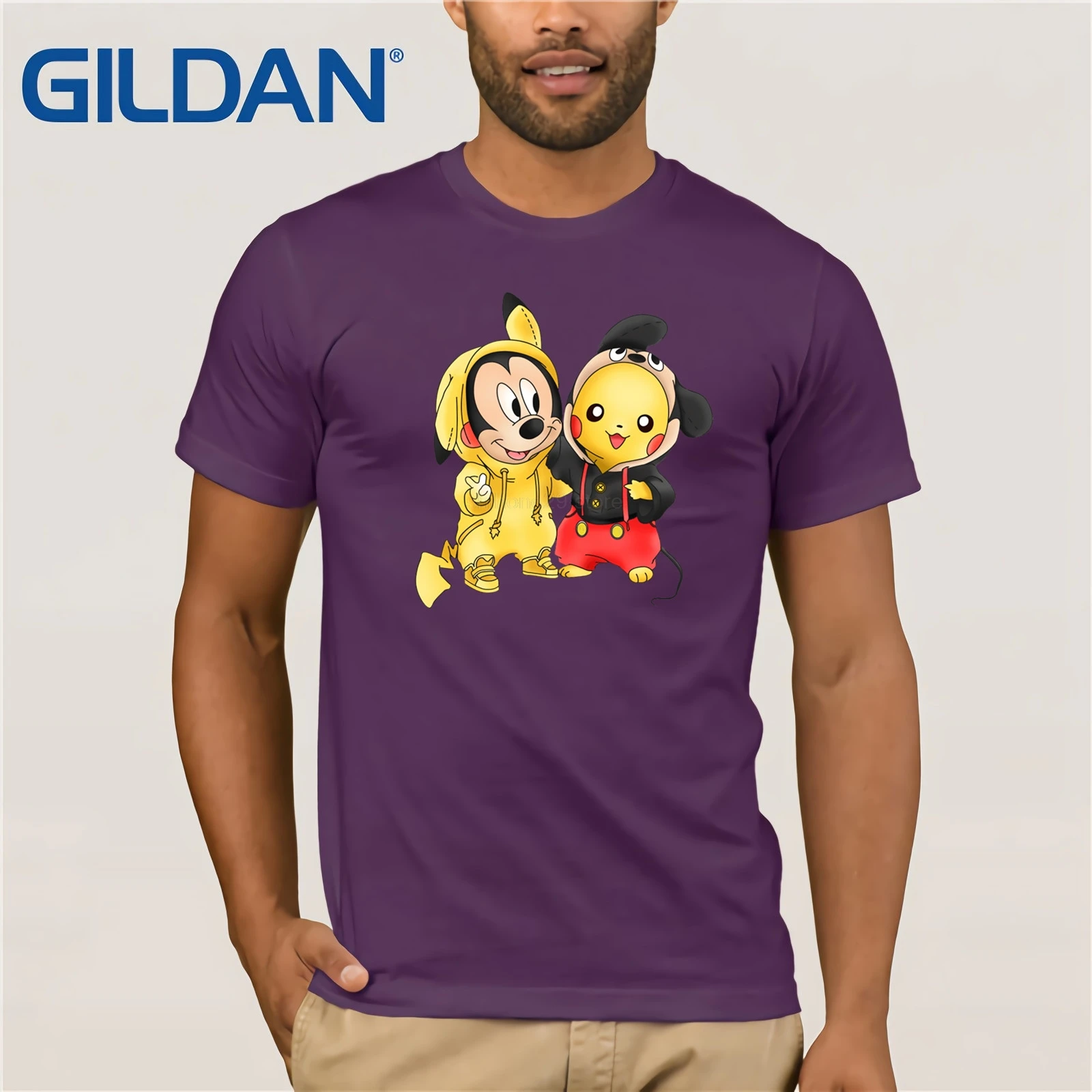 Футболки с принтом «Дружба Пикачу и Мышка» Летняя мужская футболка с коротким рукавом - Цвет: purple