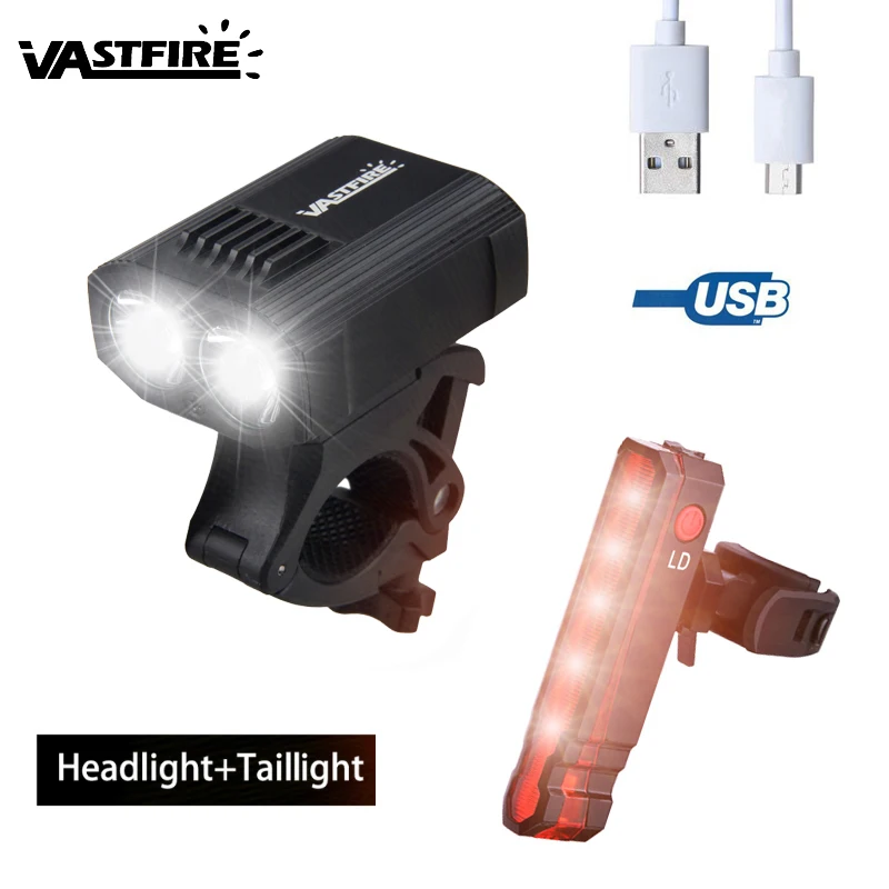 Rechargeable MTB Bike Light Set Powerful Lumens Upgrade Headlight 2 LED