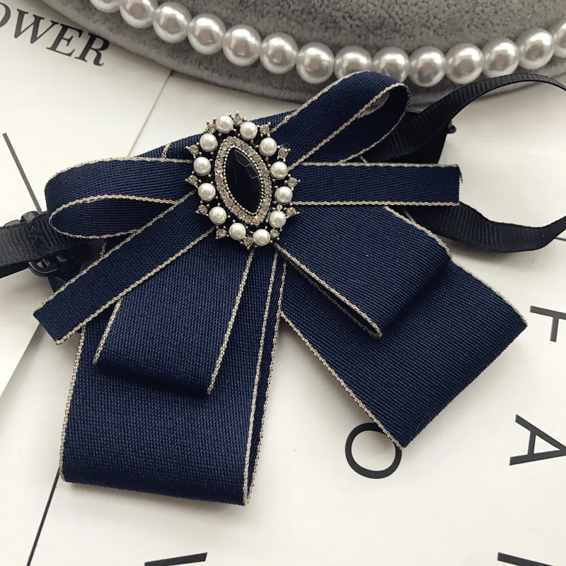 

New Woman Brooches Ribbon Bowknot Brooch Pearl Rhinestone Fashion Bow Tie Jewelry Shirt Dress Accessories