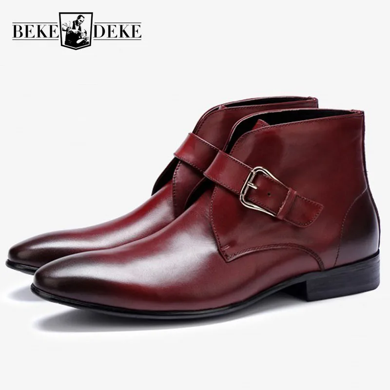 Italian Designer Genuine Leather Men Ankle Boots Fashion Pointed Toe