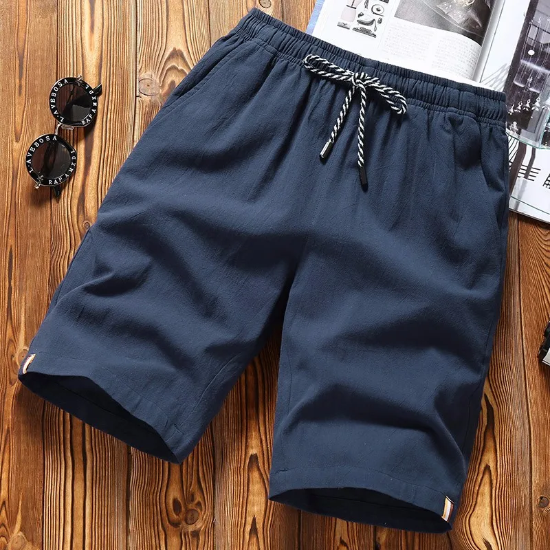 New Arrived Solid Mens Beach Shorts Knee Length Cotton Jogger Shorts Male Breathable Plus Size Men Pantalones Cortos Hombre 8012