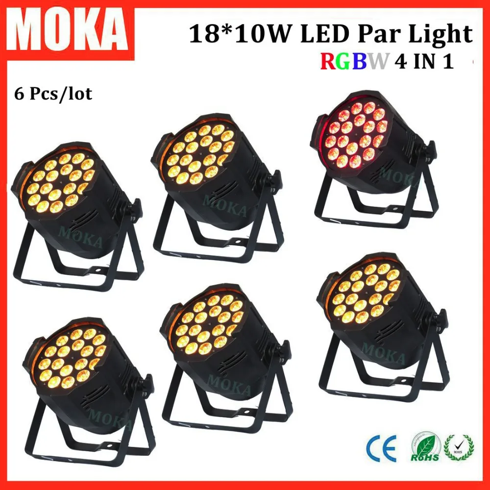 

6 Pcs 18x10W led par 64 can par light RGBW 4in1 LED Flat Par Light DMX 8Chs LED disco lights for parties DJ Party Stage Lighting