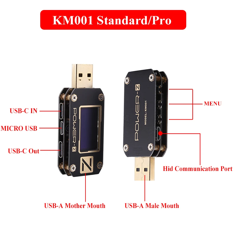 ChargerLAB power-Z USB тестер type-C QC2.0/3,0/PD индикатор портативного зарядного устройства напряжение тока Пульсация двойной тип-c KM001 KM001C метр