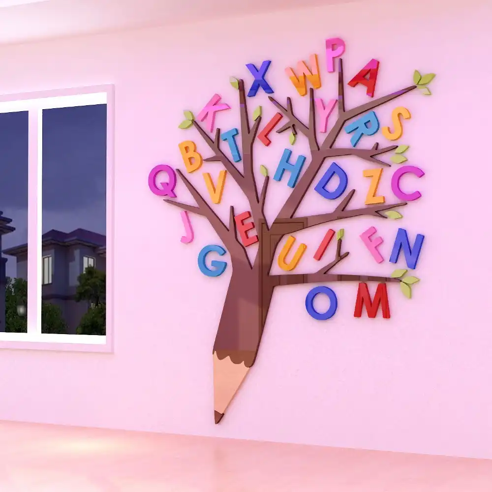 Cartoon English letter tree Acrylic wall sticker For kids room