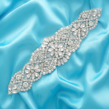 

Wedding Dresses Rose Gold Fashion Crystal Accessories Bride Gown Sash Patch Belt Clear DIY Rhinestones Appliques Silver S104