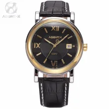 AGENTX Golden Case Black Date Display Mens Quartz Watches Brand Man Leather Band Business Wrist Watch Relogio Masculino /AGX044