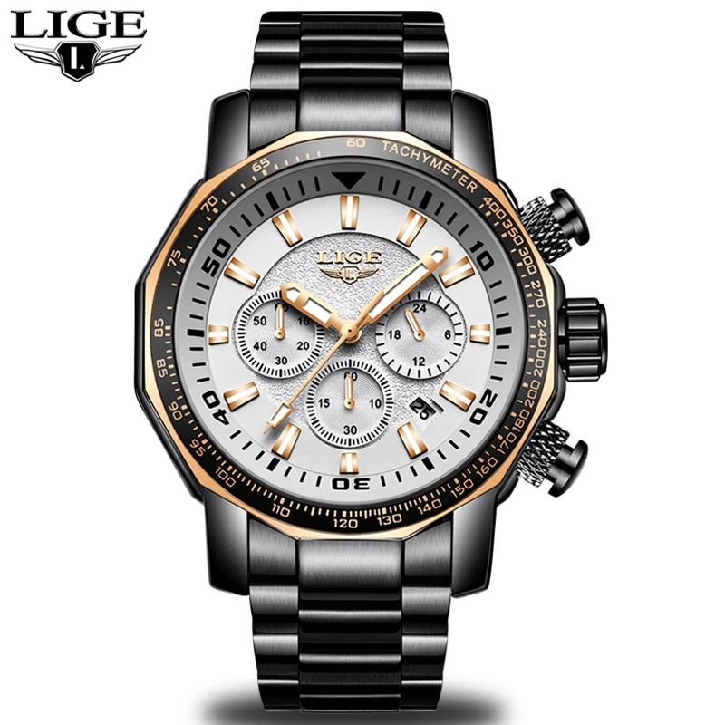 

Relogio Masculino LIGE Fashion Brand Men Watch Chronograph Full Steel Business Quartz Watch Men Military Sport Waterproof Clock