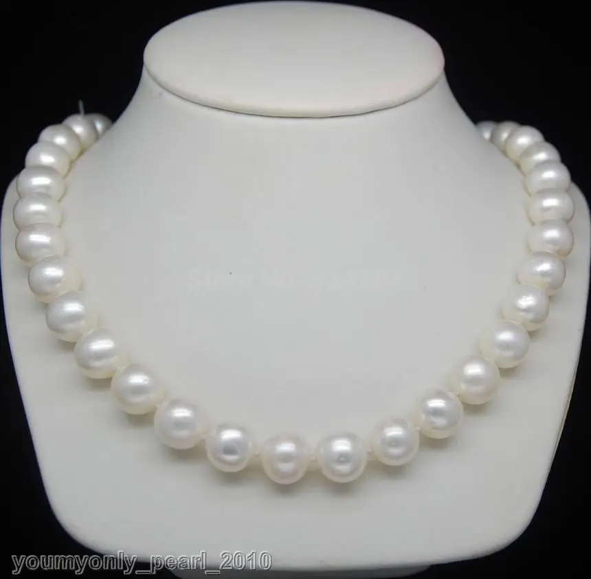 

jewerly free shipping> Special price 11-12mm AAA white Natural pearl necklaces 16"Long k YG