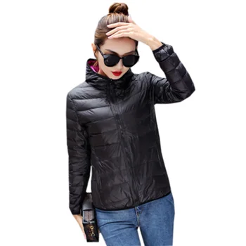 

Fashion Double Side Down Jacket Women Short Hooded Slim Light Thin Down Coats Spring Autumn Female Loose Down Coats YP2055