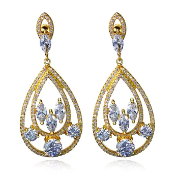 

Earrings for women Long drop Earring copper material with white CZ wedding party fashion jewelry Free shipment