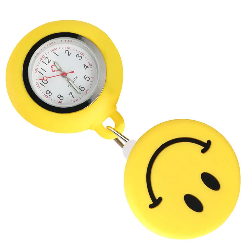 

Pocket Watch Yellow Silicone Large Ornamental Smiling Face Nurse Watches Luminous Function Pendant Watch for Doctor cep saati