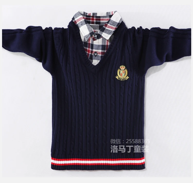 Осенние винтажные свитера для мальчиков в консервативном стиле; вязаный свитер в стиле пэчворк; Модная студенческая блузка с отложным воротником; свитер