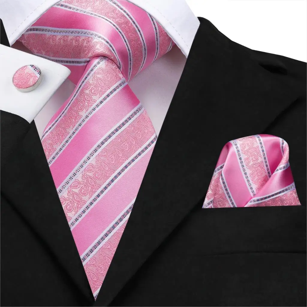 SN-3181 Hi-Tie Men Tie Silk Necktie Striped Pink Ties for Men High Quality New Fashion Men