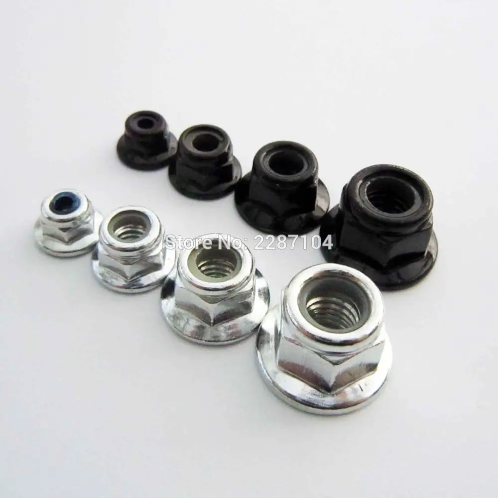 

25pcs Silver Black Carbon Steel Metric Threaded Nylon Insert Hex Flange Self-locking Locking Nut Wheel Locknut M3 M4 M5 M6