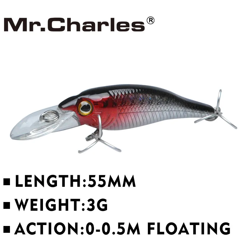 

Mr.Charles MR077 55mm/3g quality professional minnow hard baits 0-0.5m floating 3Deyes 1 Pcs fishing lure