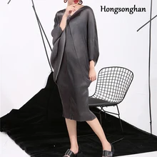 

Hongsonghan 2018 spring Trendy New Crimp Bat Sleeve Design Big Size Loose Large Size Solid Color Dress Women Fashion tide