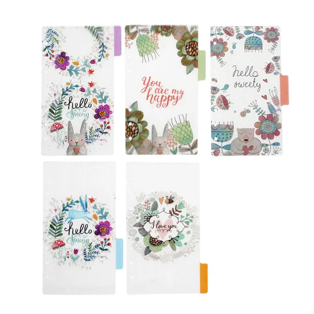 

5Pcs A5/A6 Size Floral Category Planner Index Page Notebook Translucent 6-Hole Binder For Students Teachers Office Staff