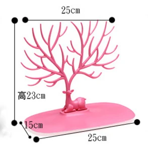 Пластиковый органайзер для украшений, косметики, олень, дерево, стойка для серег, ожерелья, держатель, органайзер для хранения, секретный отсек, полка - Цвет: small pink