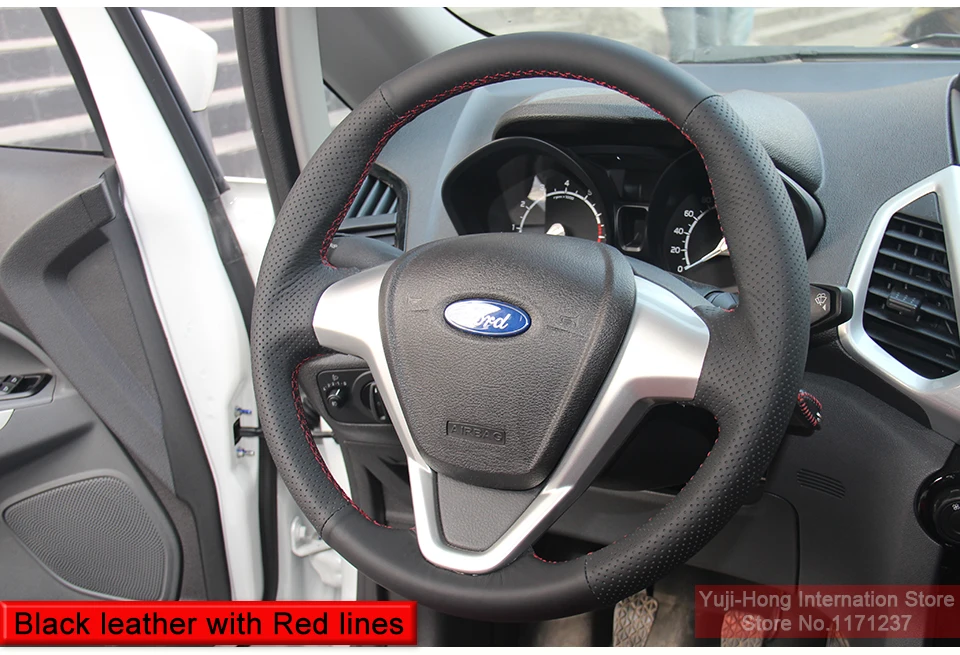 PONSNY искусственная кожа автомобиля рулевое колесо чехлы Чехол для Ford Fiesta 2009-2013 EcoSport 2013 автомобиль-Стайлинг ручной работы