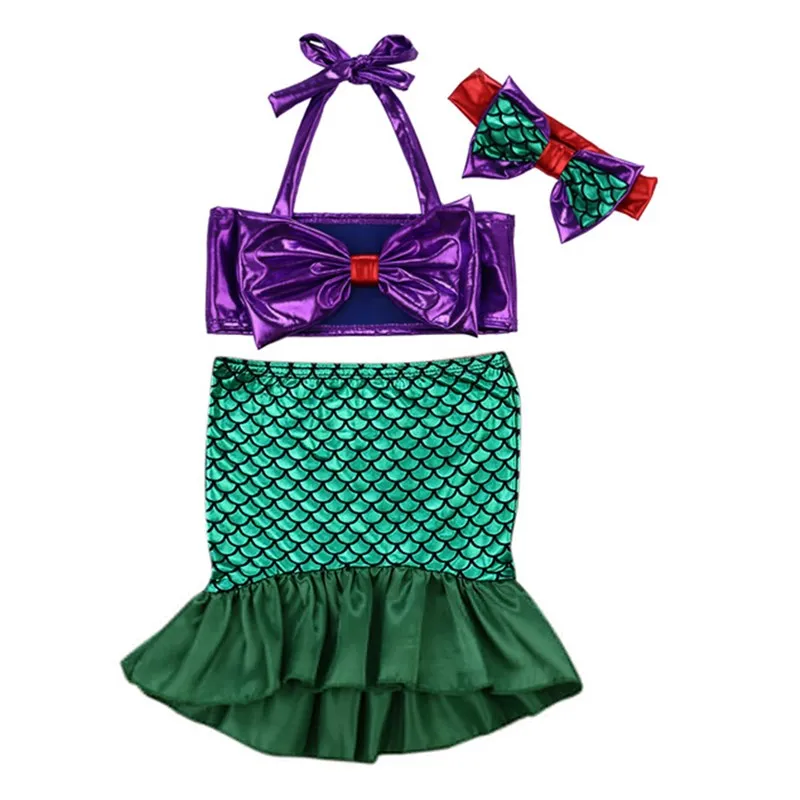 3PCS Children Kids Baby Girl Tops+Skirts Mermaid Tail Dress Bikini Sets ...