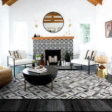 Ковёр для гостиной в скандинавском стиле из натуральной воловьей кожи ручной работы в стиле пэчворк, серый геометрический прикроватный ковер из натурального меха, декоративный ковер для отеля