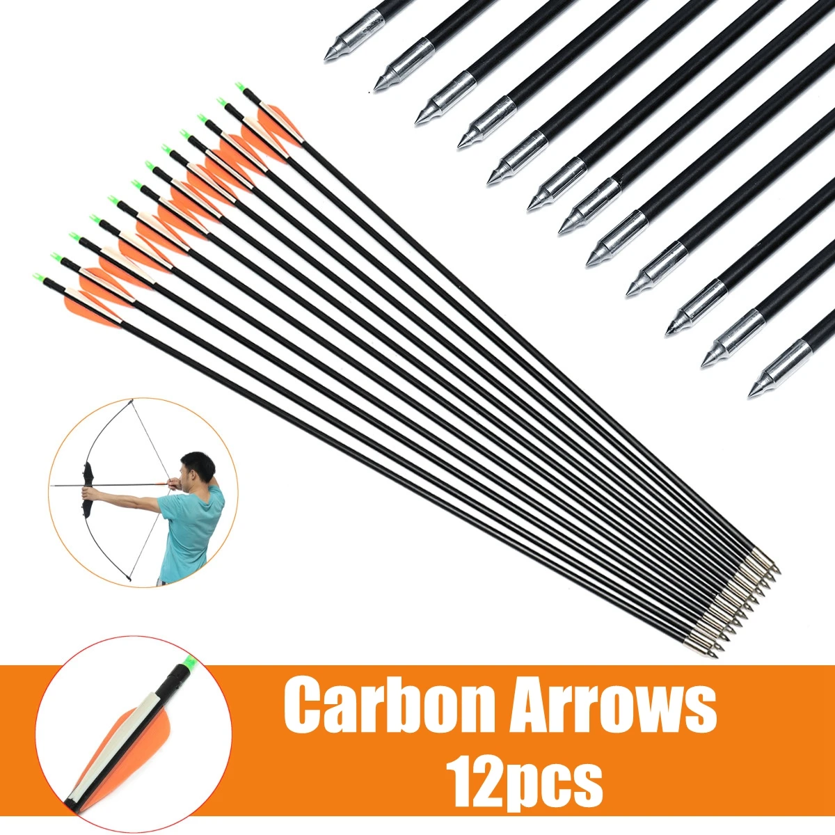 

12pcs/lot 30/40 lbs Adult Right Handed Recurve Bow Archery Bow Shooting Hunting Sporting 500 Carbon Arrows 30 inches