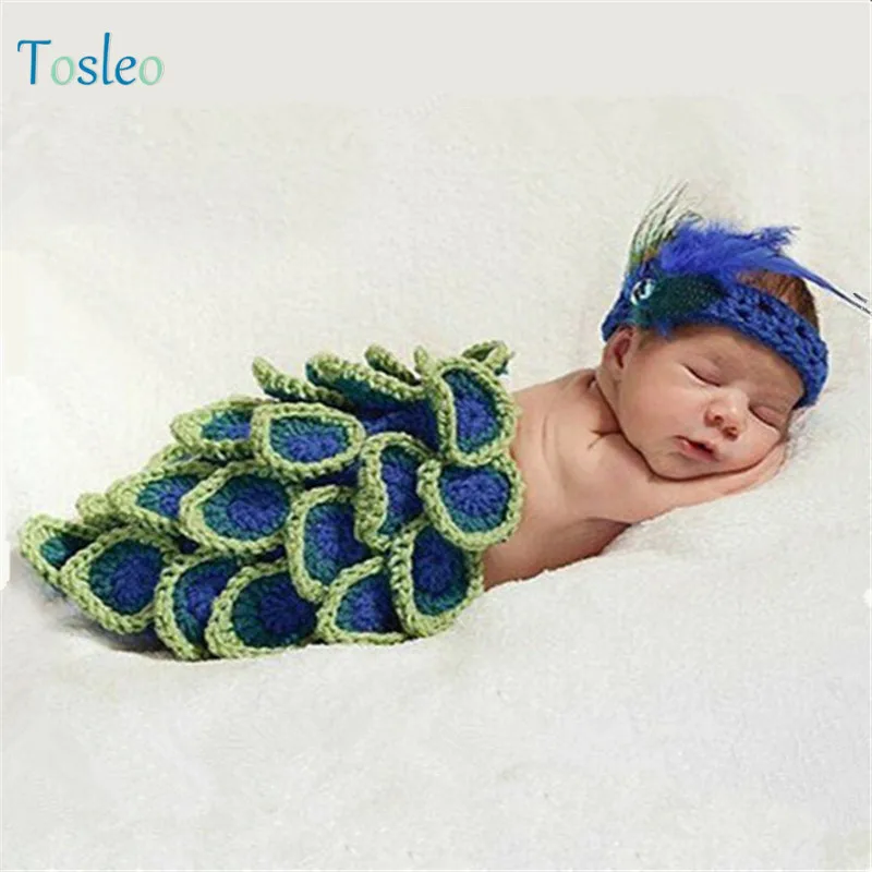 

Newborn Photography Props Peacock Costumes Crochet Outfit With Headband Baby Pictures Shooting Accessories 0-4M