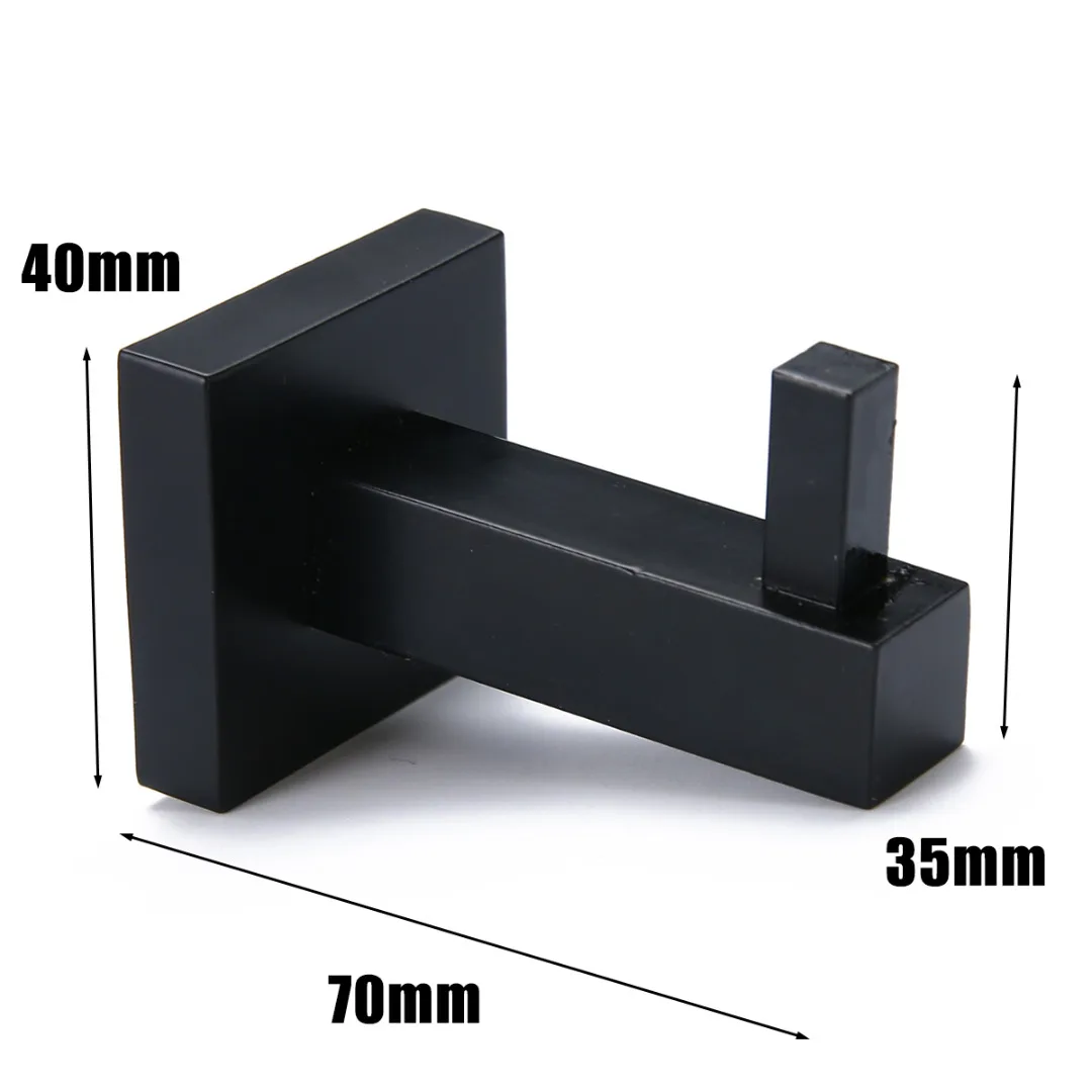Stainless Steel Square Robe Hook Wall Mount Towel Hook Bathroom Rack Rail Tissue Roll Toilet Holder Door Hanger Black
