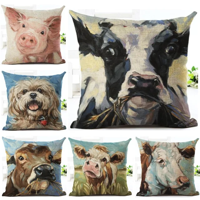 Cuscino Casa Colonica Mucca Lino Stampato Animali Cuscino di Tiro Divano Auto Co Cuscino Casa Colonica Mucca Lino Stampato Animali Cuscino di Tiro Divano Auto Co