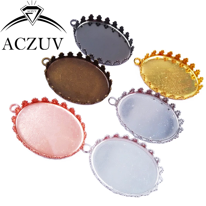 

200pcs Copper Metal 6 Colors 13x18mm 18x25mm Crown Oval Pendant Tray Bezel Pendant Blank Pendant Base Cabochon Setting OCB001
