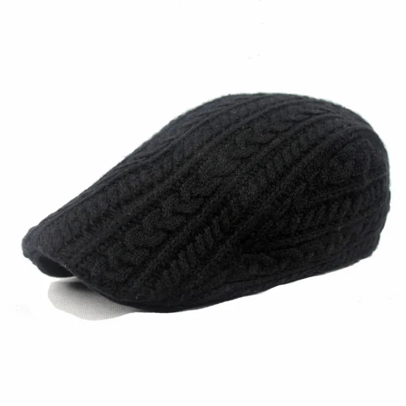 

2016 Winter Knitted Warm Hats for Men and Women Fashion Strpied Solid Beret Cap Unisex Gorras Planas Flat Caps