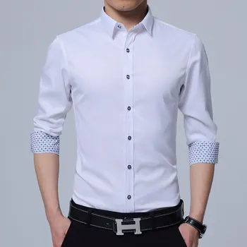 

2018 Spring New Slim Solid Color Long Sleeve Blouse Good Quality Cotton Kemeja Pria