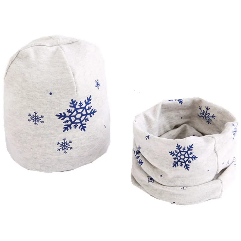gray snow hat scarf Новые Хлопковые плюшевые шапки для девочек с шарфом Фрукты Сова-овца Звезды Львиная шапочка для мальчиков Детская шапка с шарфом и воротником Комплект хлопчатобумажной шапки для детей - Цвет: gray snow hat scarf