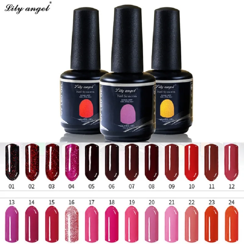 

Lily angel Newest 15ml Nail Polish UV Lamp Soak Off UV Gel Nail Polish Vernish Semi Permanent Gel Polish Nail Lacquer NO.1-24