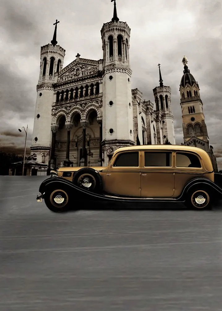 

Vintage Building Road Car Photography Backdrops Photo Props Studio Background 5x7ft