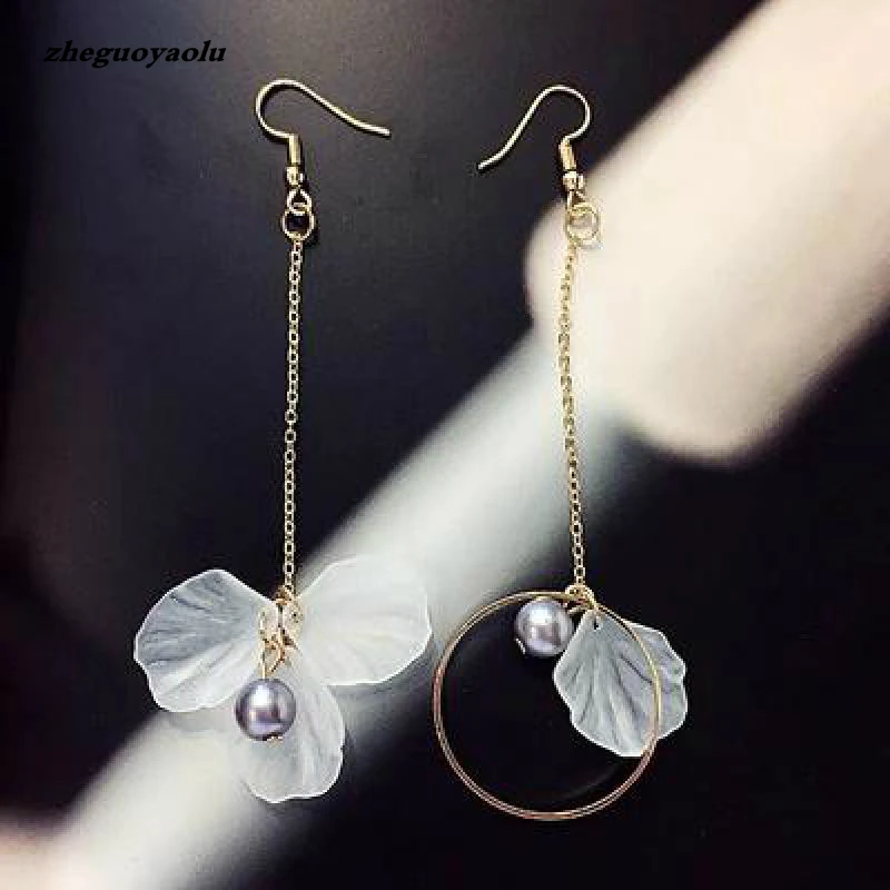 

New Temperament Long Paragraph Flower Tassel Earrings, Wild Personality Asymmetry Earrings Crystal Earrings Drop Earrings Brinco