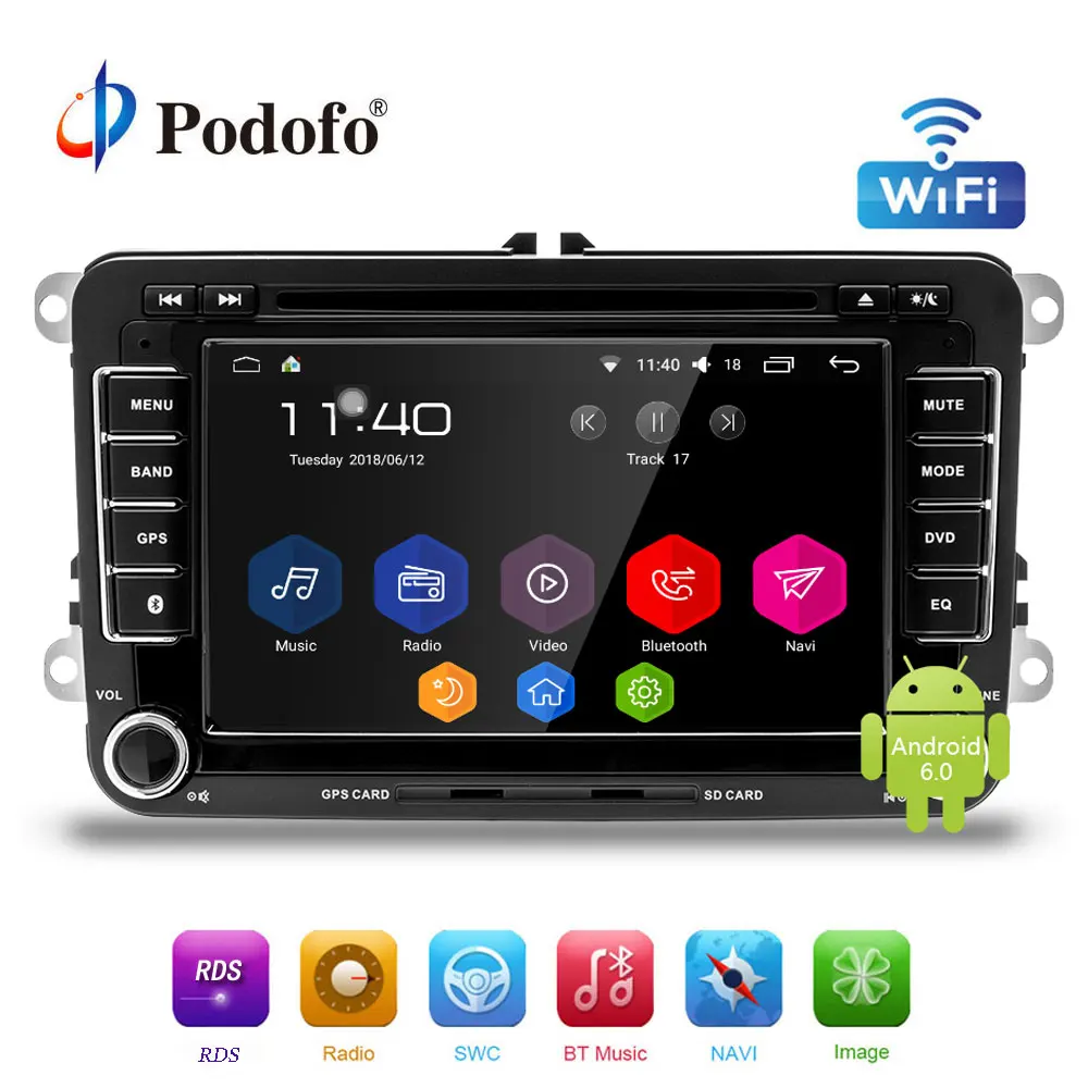 Podofo 2 Din Android6.0 автомобильный аудио dvd-плеер gps Радио мультимедийный плеер для