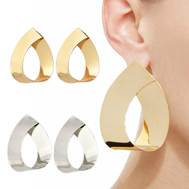 

1Pair Allergy Free 2018 New Arrival Modern Art Hot Sale Drop Earring Golden/Silvery Punk Geometric Unique Big Dangle Exquesite