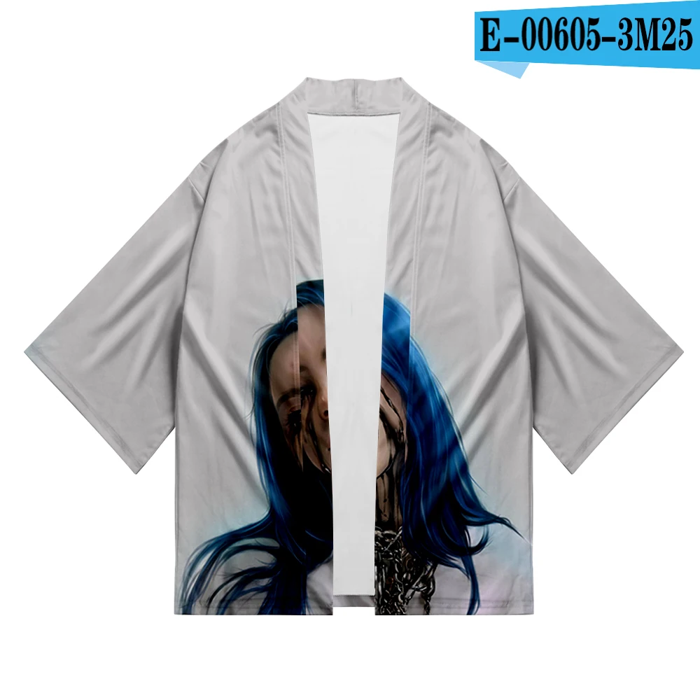 Billie Eilish японская одежда кимоно стиль семь точек рукав кардиган, защита от солнца одежда японская рубашка Ретро пальто - Цвет: As shown