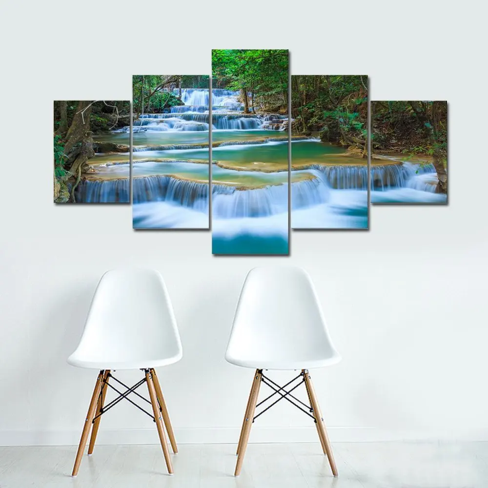 

Large Peaceful Waterfall 5 Panels Modern Canvas Print Artwork Landscape Pictures Photo Paintings on Canvas Wall Art unfrmed