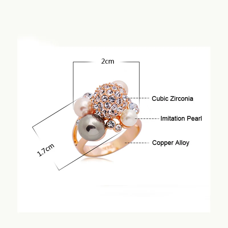 MOONROCY розовое золото цвет Кубический Цирконий Австрийский Кристалл Кольца с искусственным жемчугом модные украшения для женщин девочек