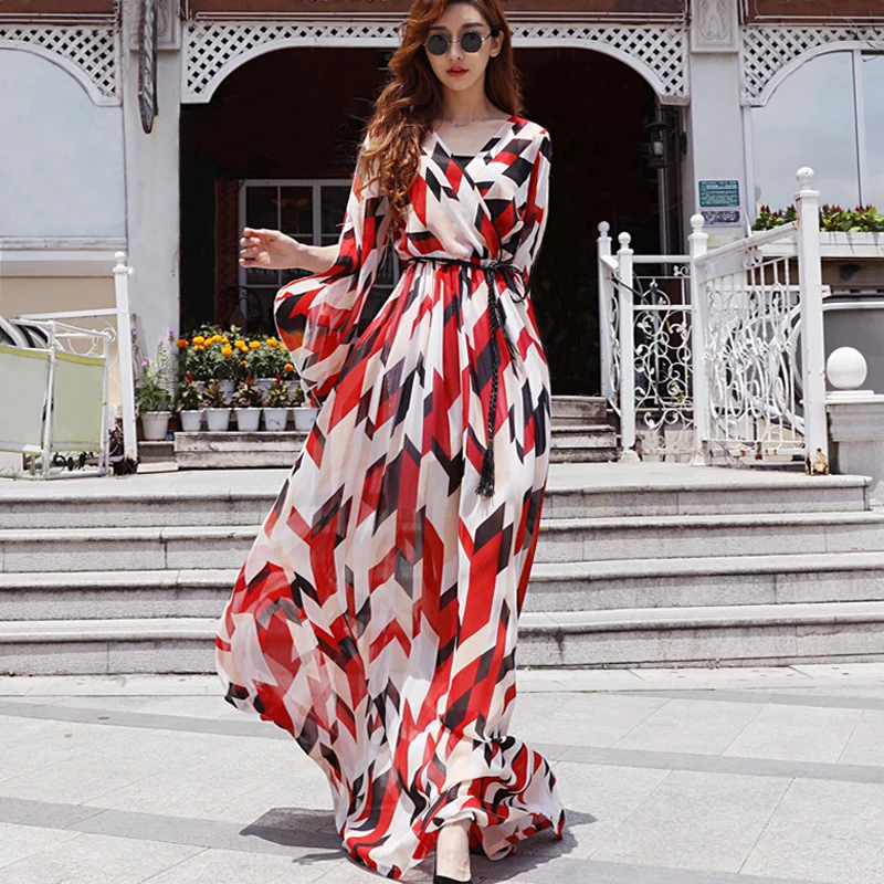 Женское летнее шифоновое цветочное длинное пляжное в пол платье макси Vestidos Boho