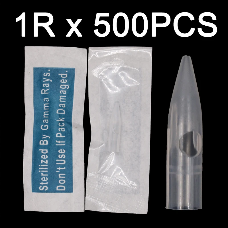 

500 pcs 1 Prong Round Needles Caps Individually Packed Permanent Makeup Needle Tips For Dragon / Mosaic / Merlin/ Tattoo Machine