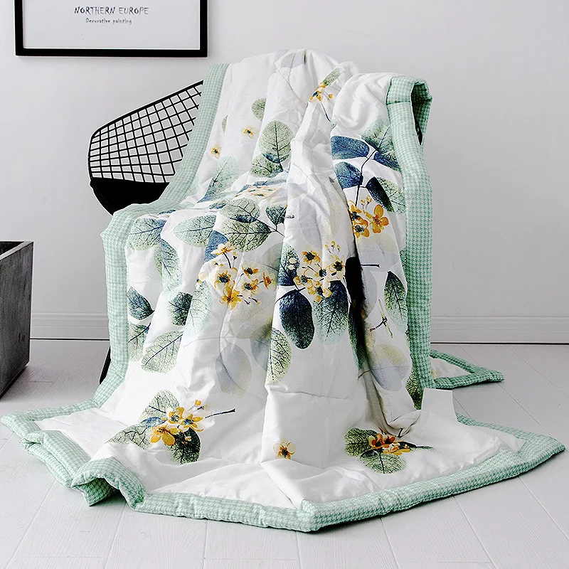 NIOBOMO Floral Print thin Throws Summer Comforter stiching Quilt 100 Cotton Quilted Blanket
