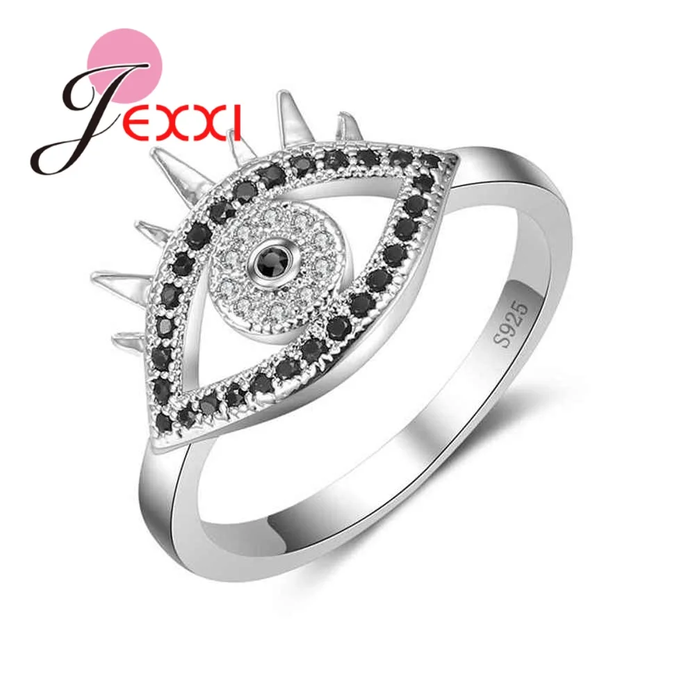 Top Quality 925 Sterling Silver Rings For Women With Black Eyes Tiny Cubic Zirconia Round Christmas Party Jewelry Anel | Украшения и